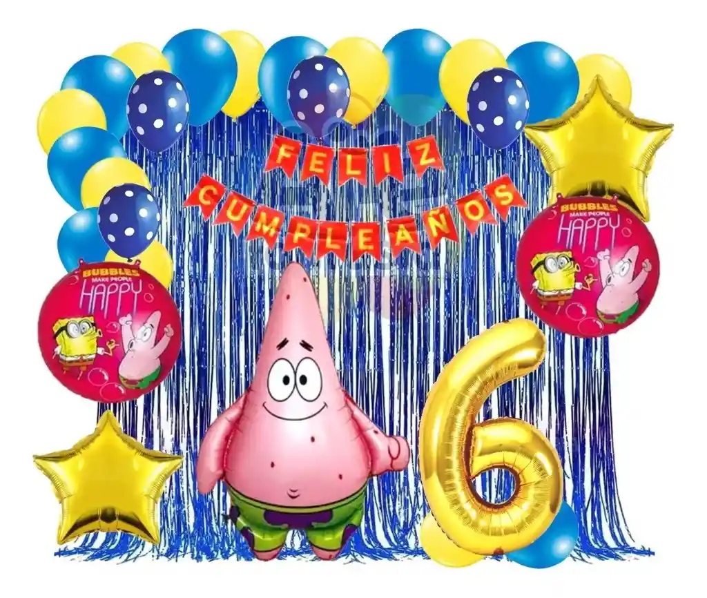 Kit Globos Bob Esponja Cumpleaños Cortina Numero Patricio #6