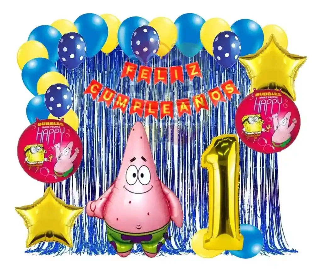 Kit Globos Bob Esponja Cumpleaños Cortina Numero Patricio #1