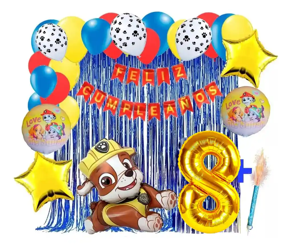 Decoracion Kit Globos Cumpleaños Rubble Paw Patrol Patrulla #8