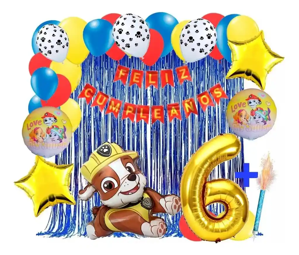 Decoracion Kit Globos Cumpleaños Rubble Paw Patrol Patrulla #6