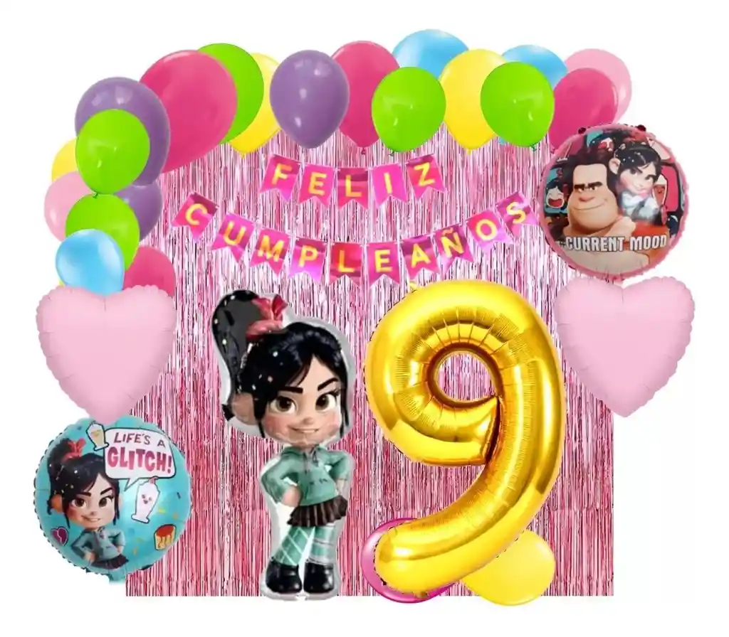 Kit Globos Cumpleaños Decoracion Vanellope Ralph Cortina #9