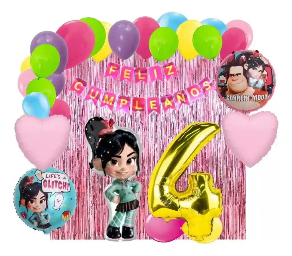 Kit Globos Cumpleaños Decoracion Vanellope Ralph Cortina #4