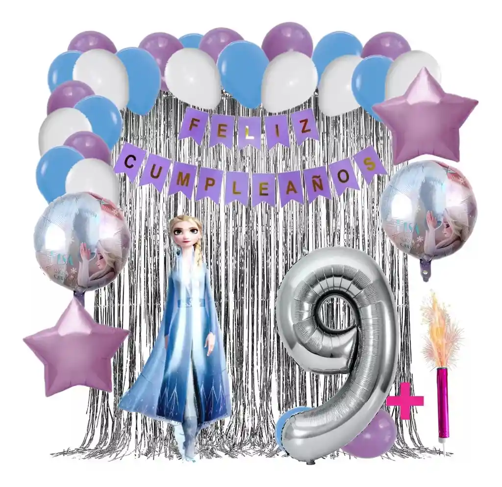 Kit Globos Decoracion Frozen Cortina Plateado Princesa #9