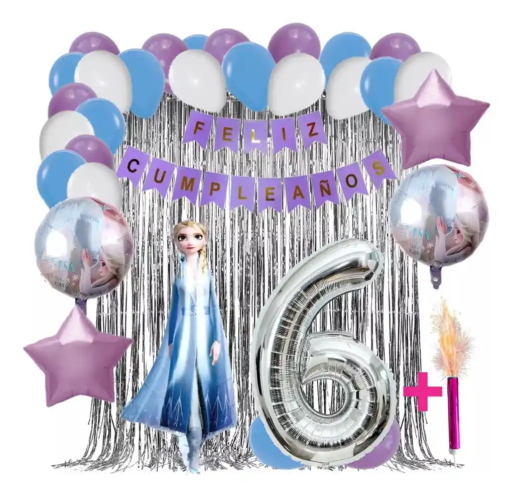 Kit Globos Decoracion Frozen Cortina Plateado Princesa #6