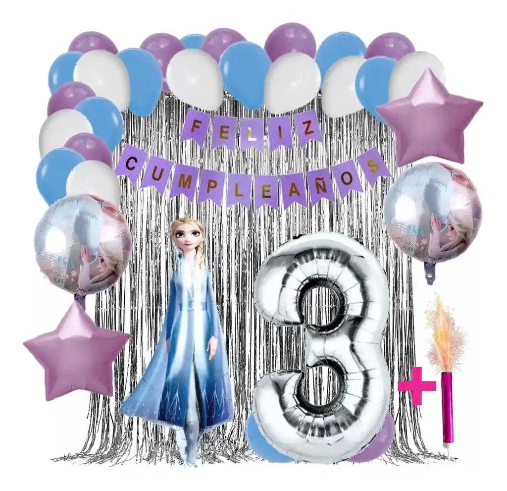 Kit Globos Decoracion Frozen Cortina Plateado Princesa #3