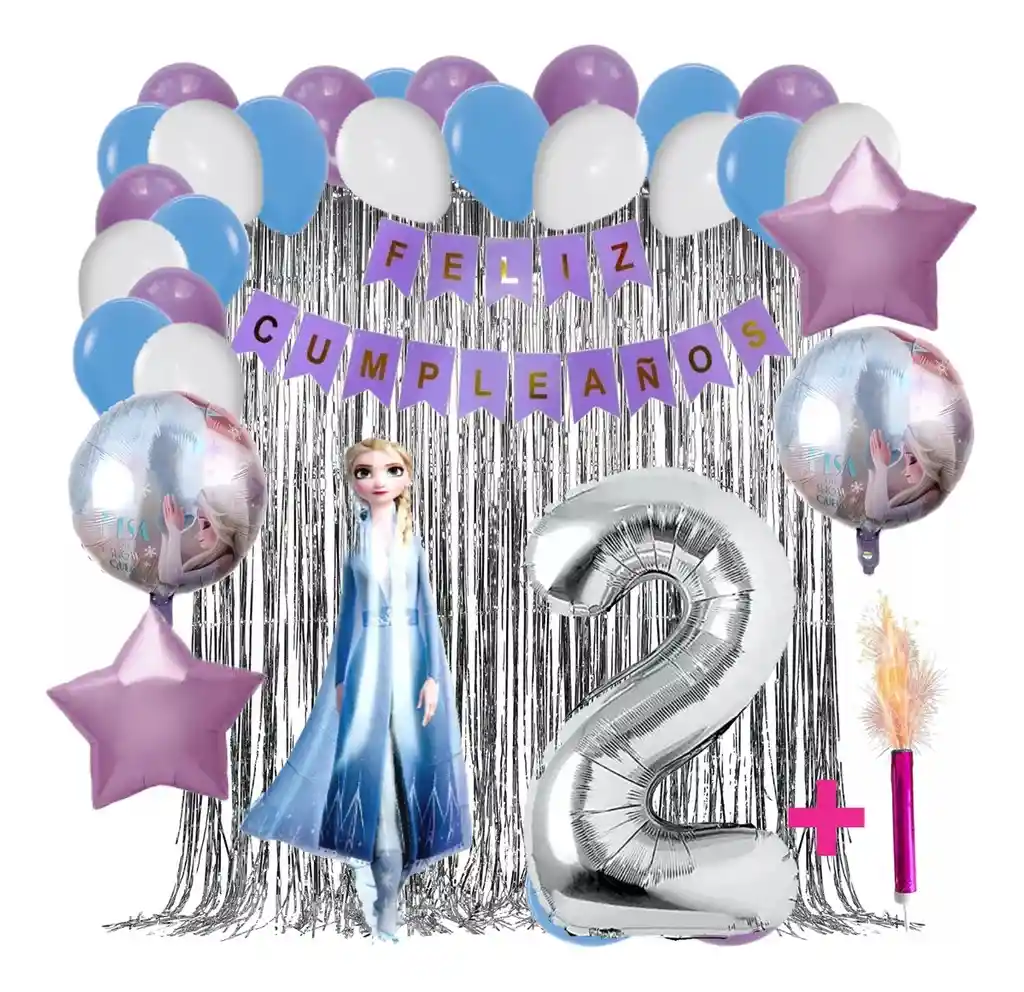 Kit Globos Decoracion Frozen Cortina Plateado Princesa #2