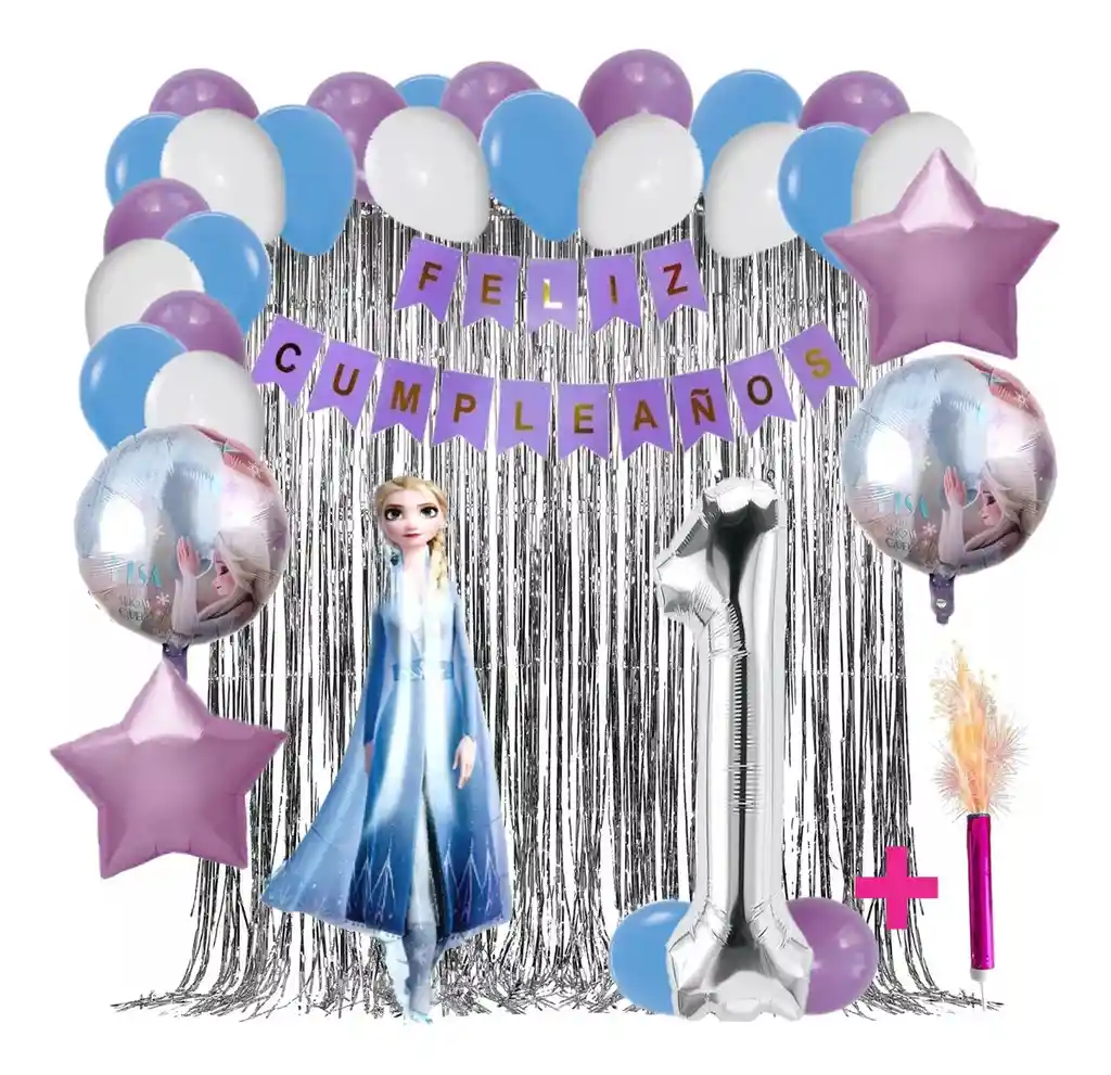 Kit Globos Decoracion Frozen Cortina Plateado Princesa #1