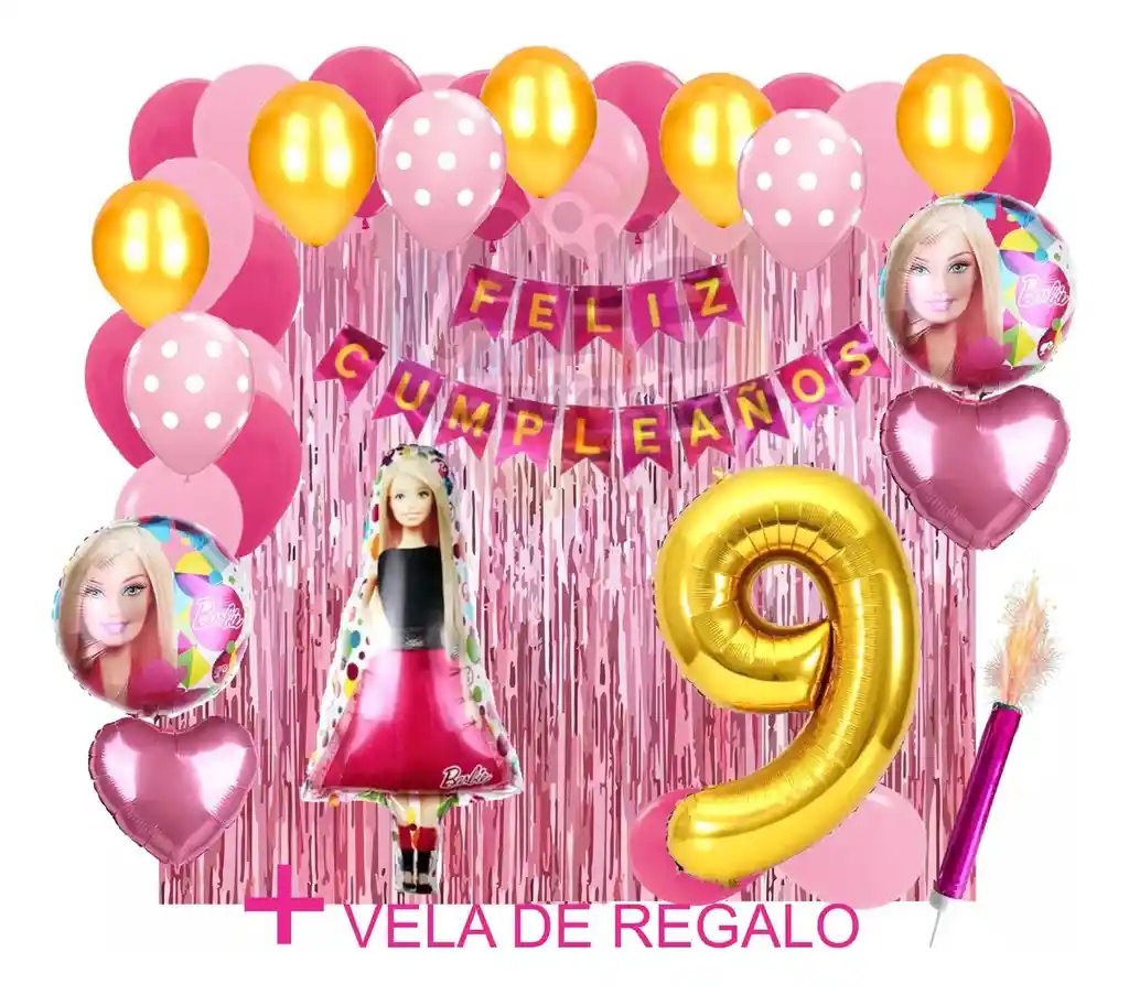 Kit Globos Decoracion Muñeca Niña Girl Rosado Fucsia Fiesta #9