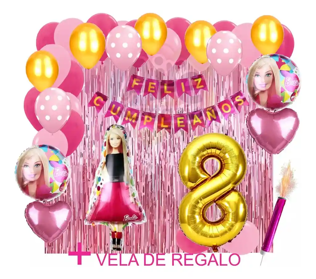 Kit Globos Decoracion Muñeca Niña Girl Rosado Fucsia Fiesta #8