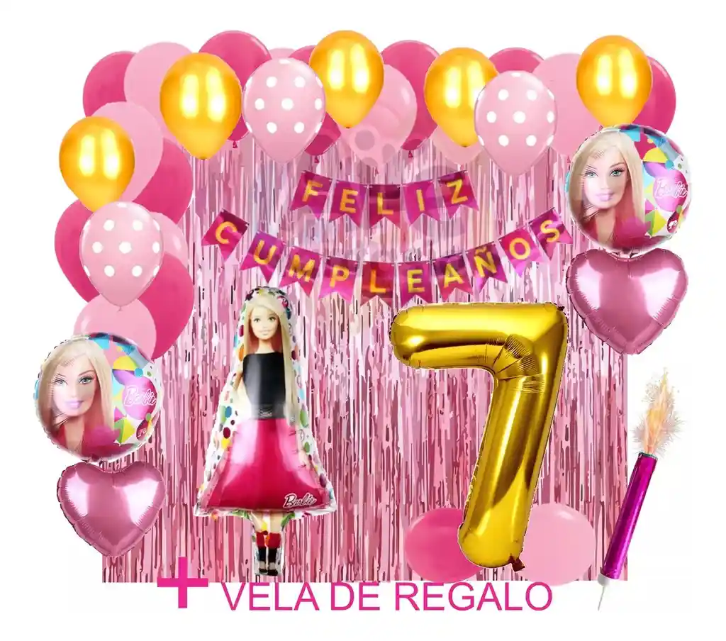 Kit Globos Decoracion Muñeca Niña Girl Rosado Fucsia Fiesta #7