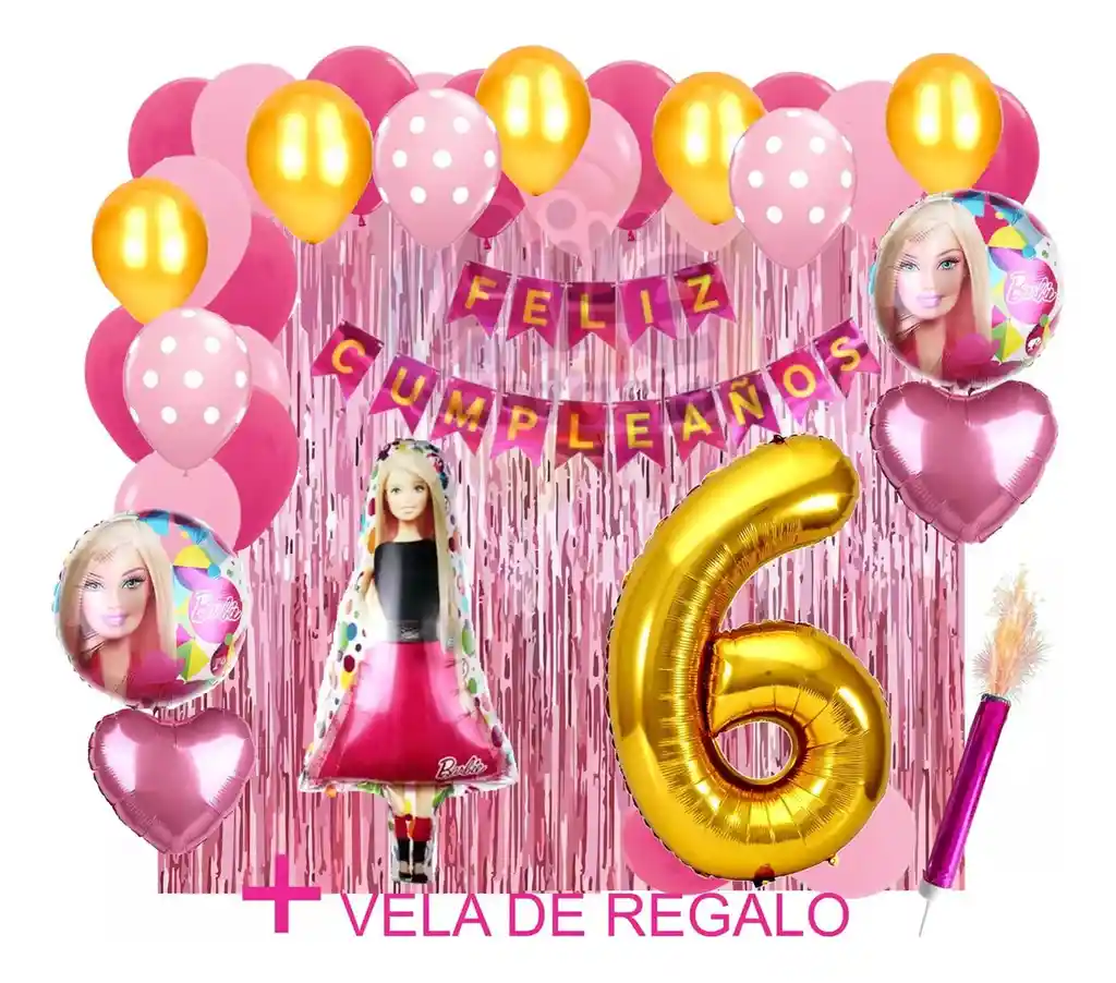 Kit Globos Decoracion Muñeca Niña Girl Rosado Fucsia Fiesta #6