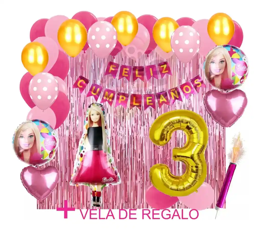 Kit Globos Decoracion Muñeca Niña Girl Rosado Fucsia Fiesta #3