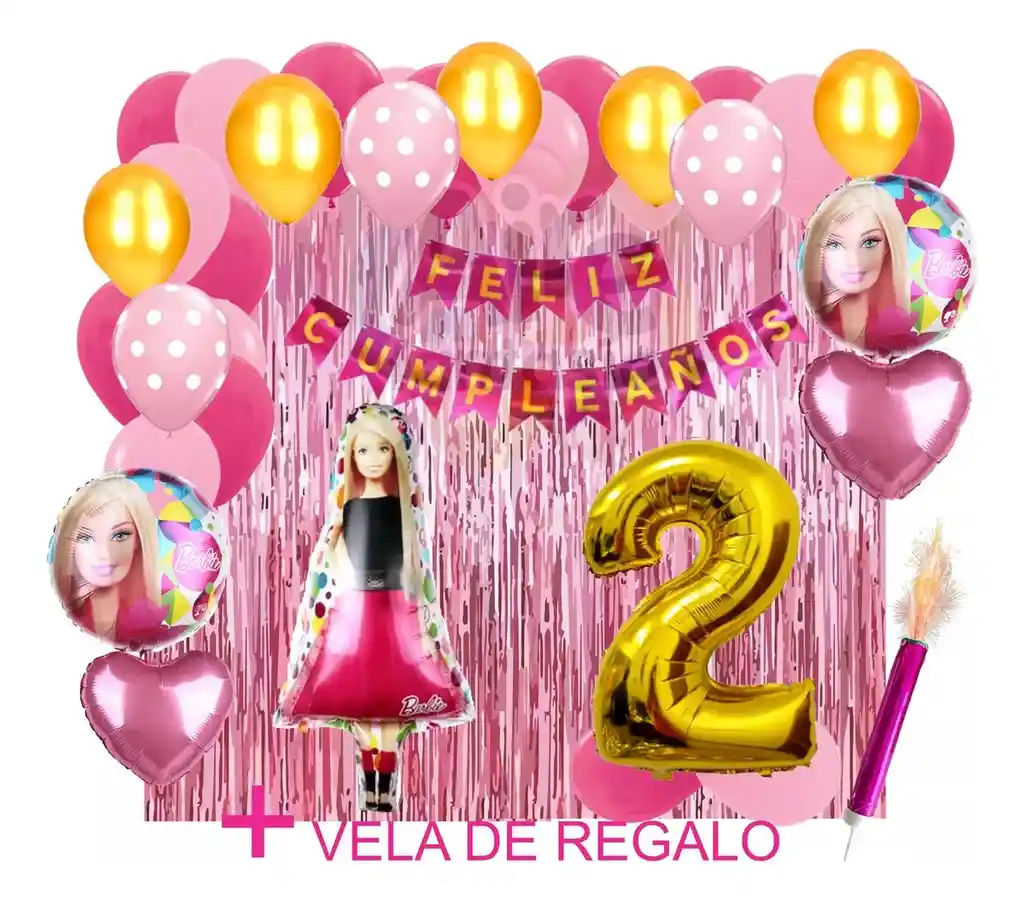 Kit Globos Decoracion Muñeca Niña Girl Rosado Fucsia Fiesta #2