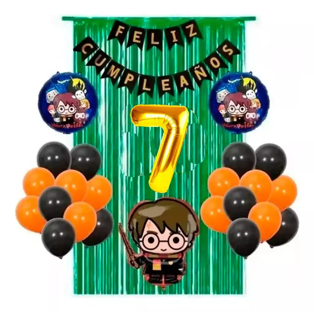 Kit Decoración Harry Potter Cumpleaños Cortina Verde Naranja #7