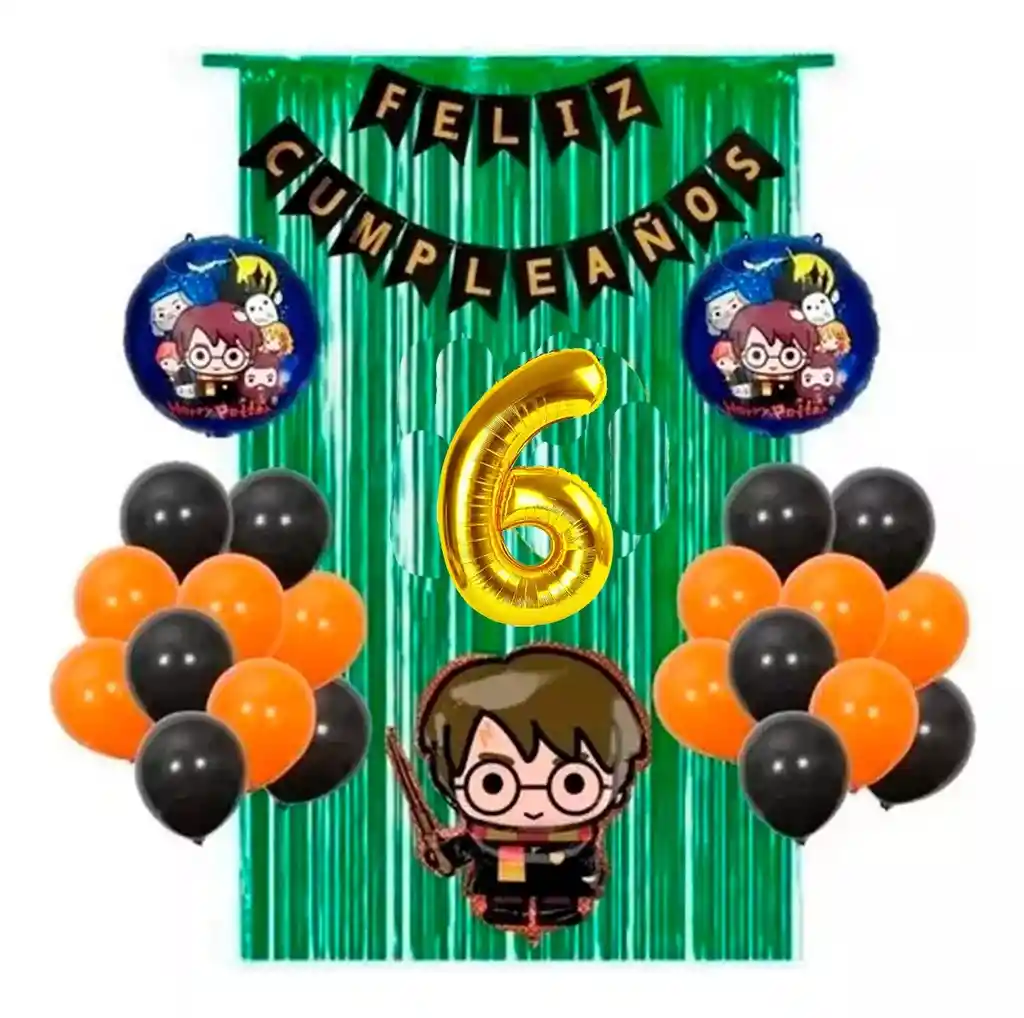 Kit Decoración Harry Potter Cumpleaños Cortina Verde Naranja #6