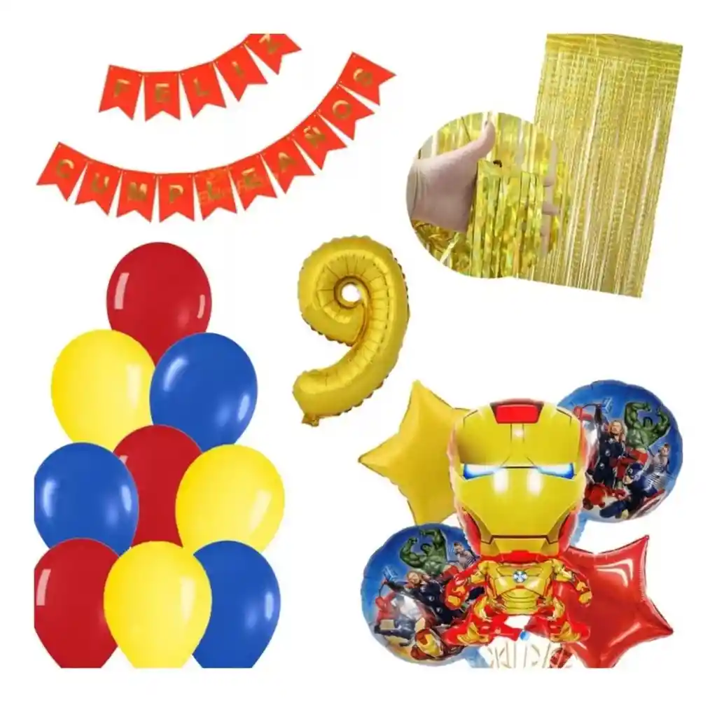 Kit Globos Decoración Iron Man Cumpleaños Avengers Cortina #9