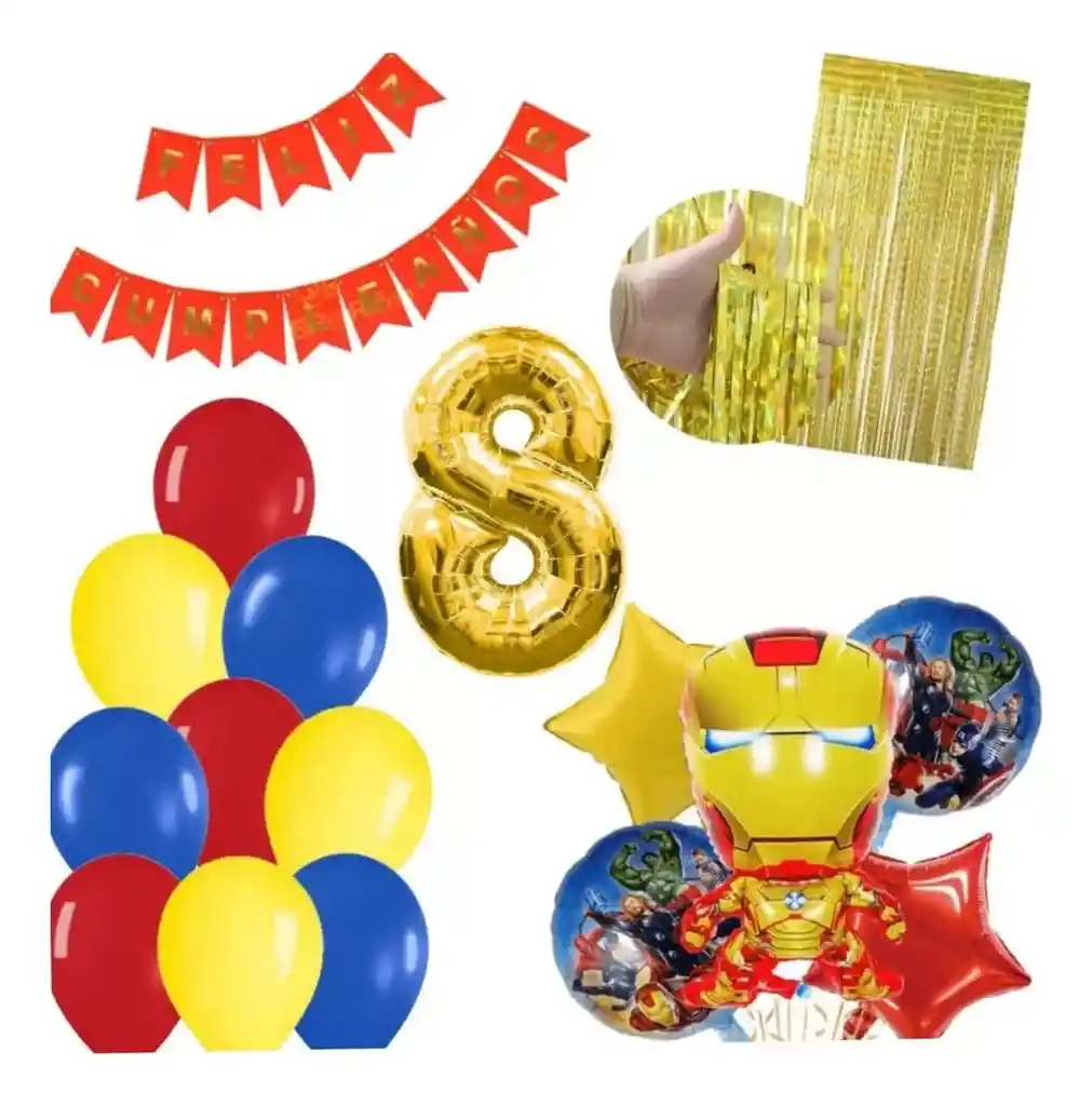 Kit Globos Decoración Iron Man Cumpleaños Avengers Cortina #8