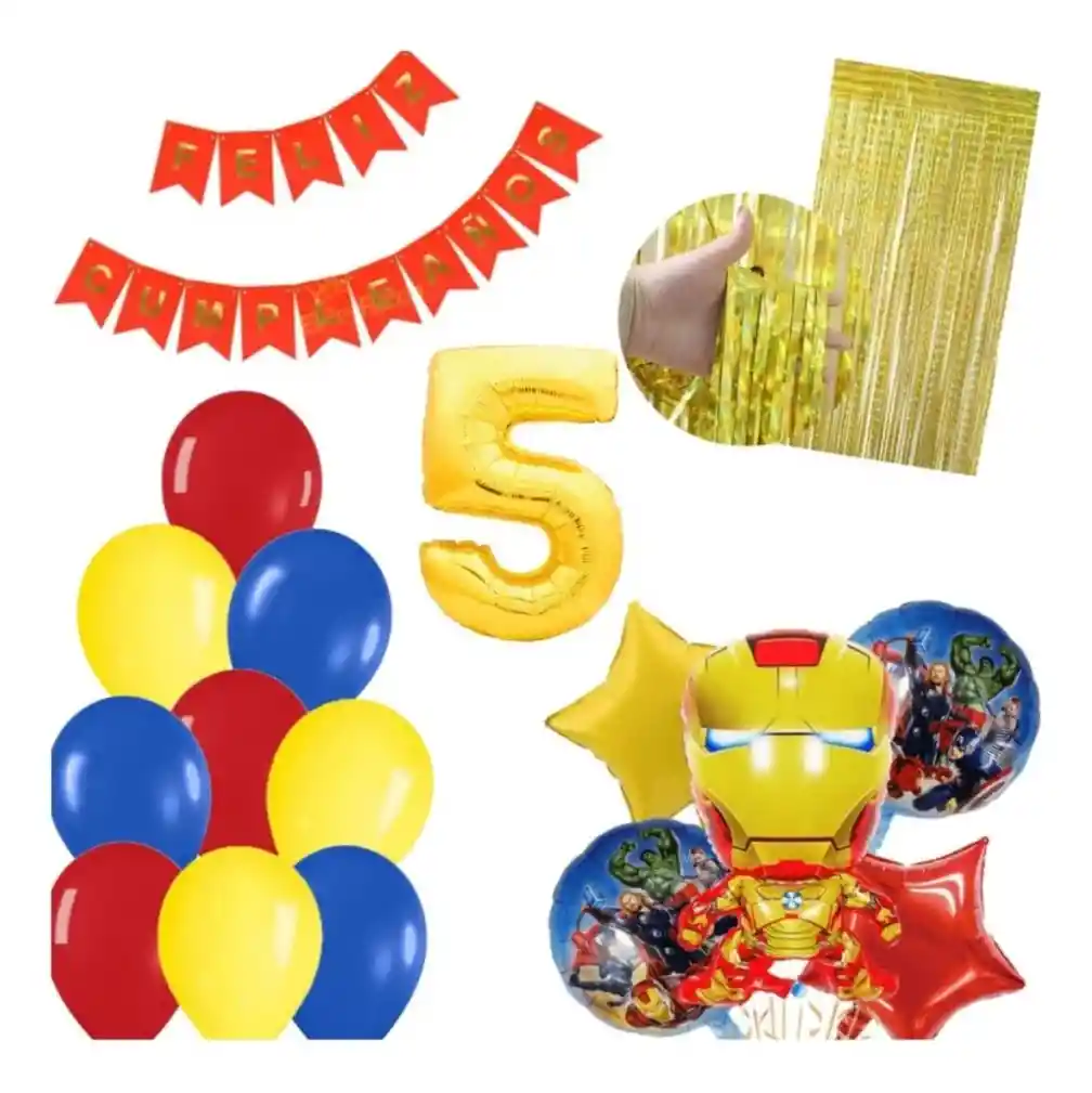 Kit Globos Decoración Iron Man Cumpleaños Avengers Cortina #5