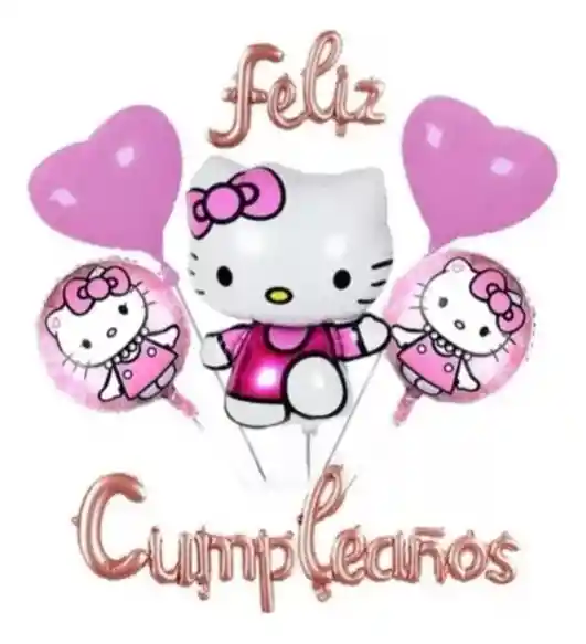 Kit Globos Metalizado De Hello Kitty +feliz Cumpleaños