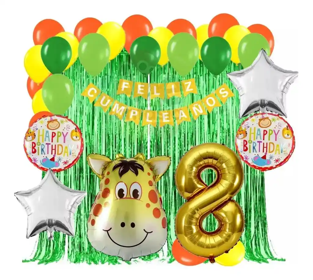 Kit Globos Decoracion Jirafa Selva Amarillo Verde #8