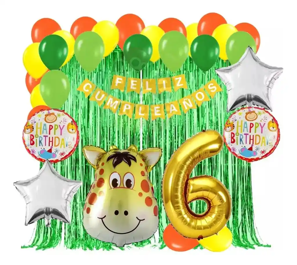 Kit Globos Decoracion Jirafa Selva Amarillo Verde #6