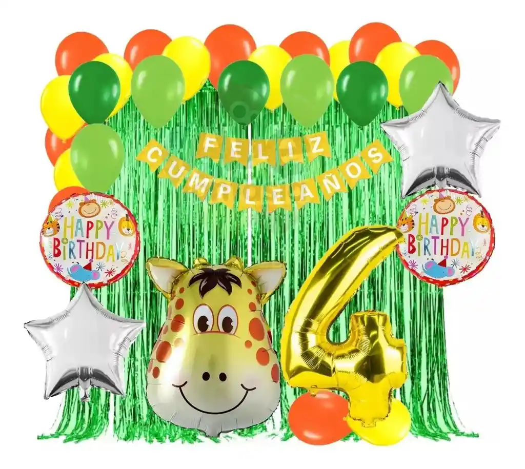 Kit Globos Decoracion Jirafa Selva Amarillo Verde #4