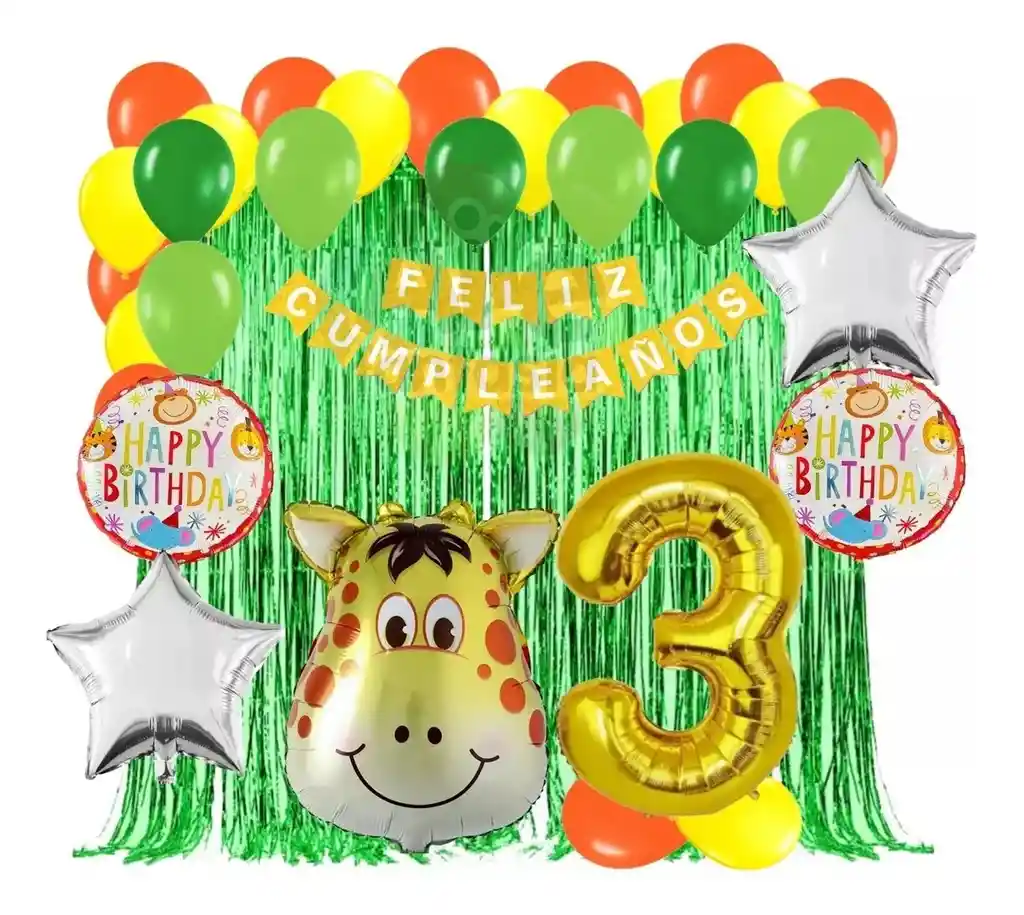 Kit Globos Decoracion Jirafa Selva Amarillo Verde #3