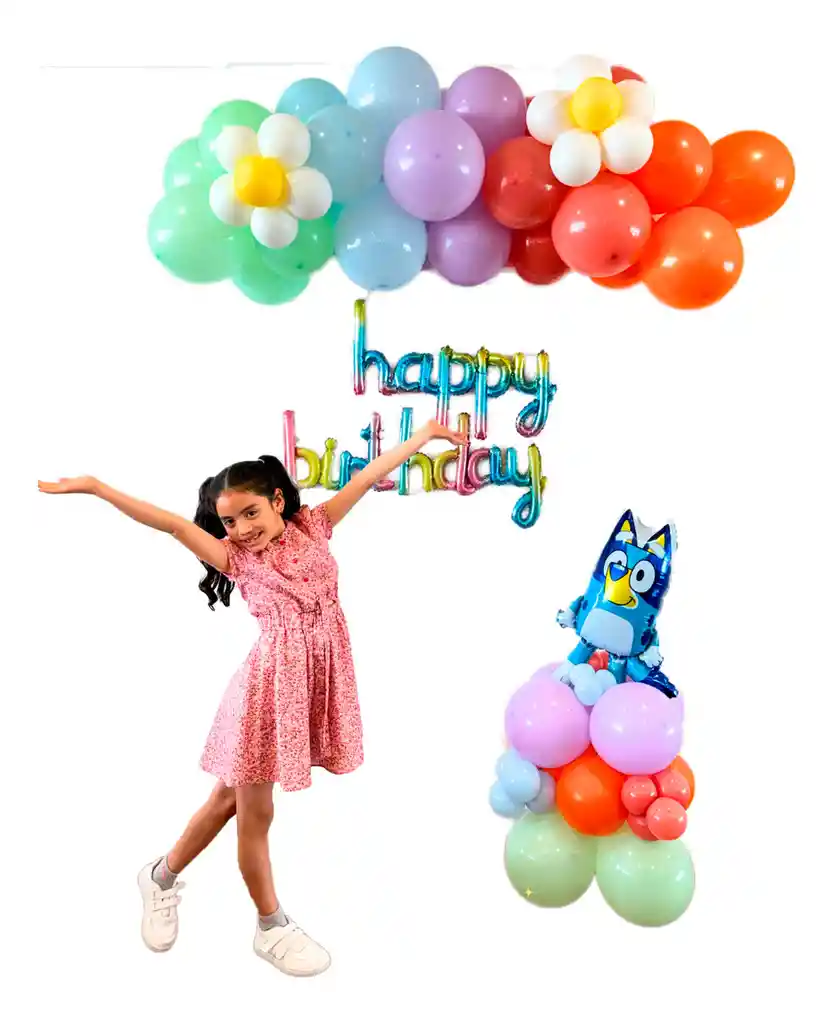 Kit Decoración Perro Bluey Morado Naranja Niña Cumpleaños