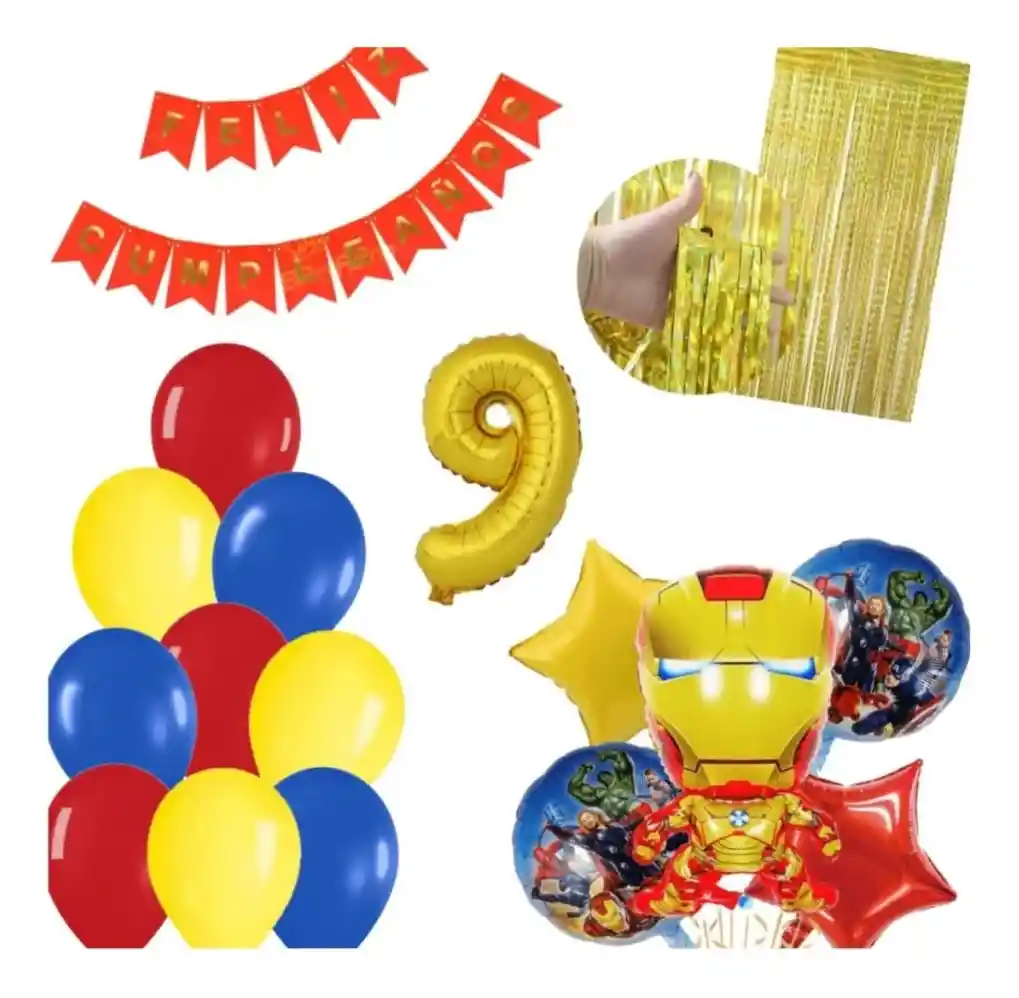 Globos Decoración Iron Man Héroes Festón Rojo Cortina Numero #9