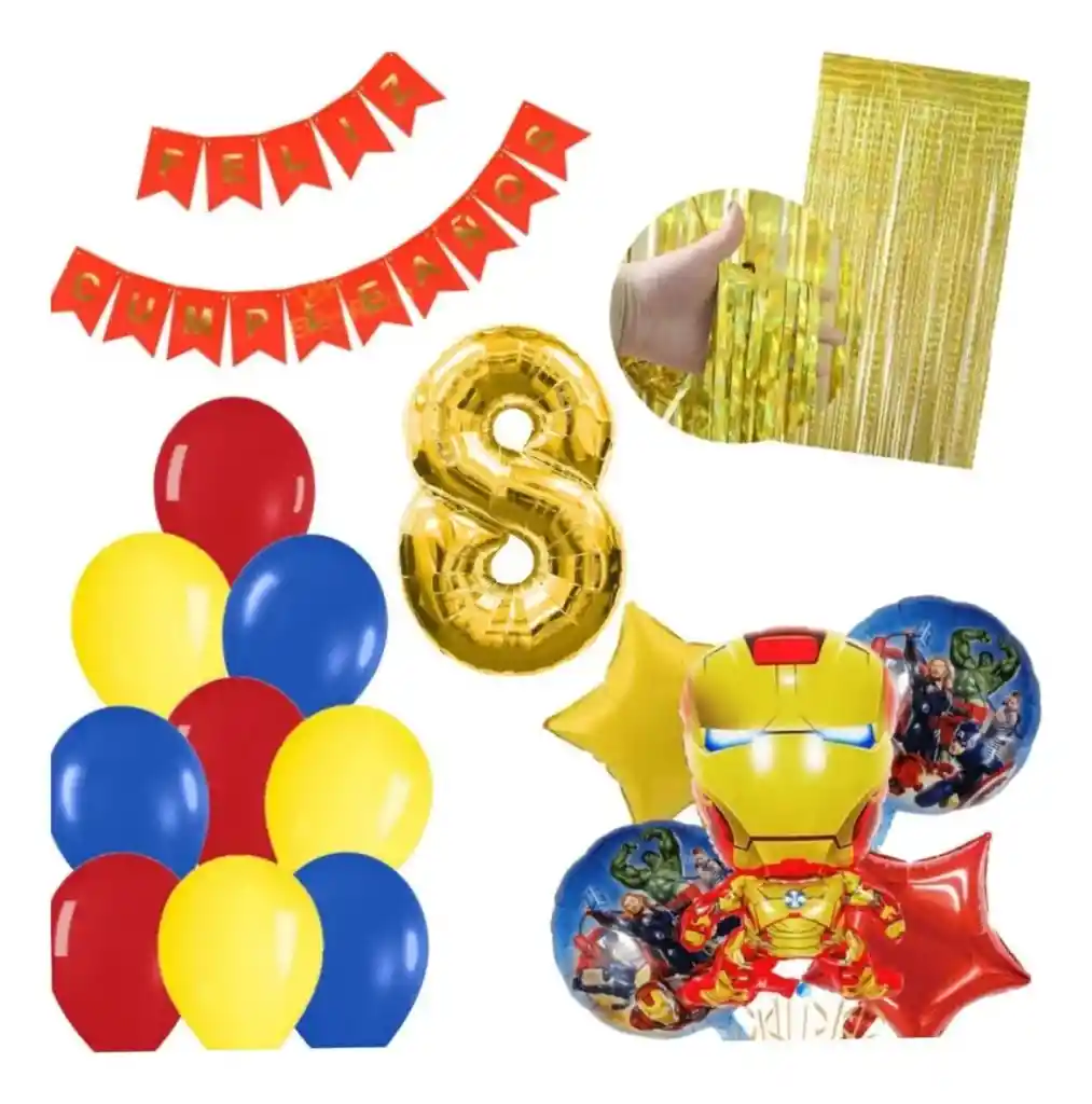 Globos Decoración Iron Man Héroes Festón Rojo Cortina Numero #8