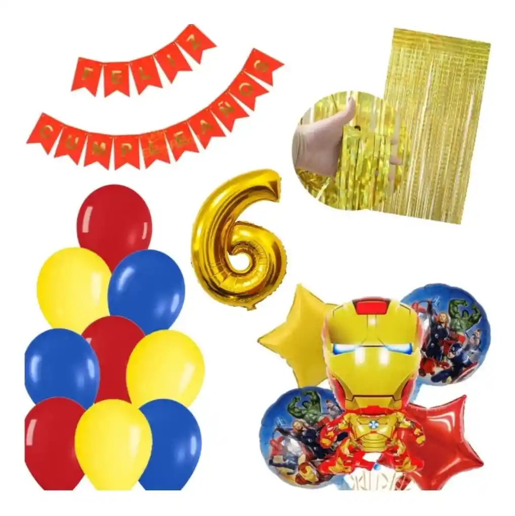 Globos Decoración Iron Man Héroes Festón Rojo Cortina Numero #6