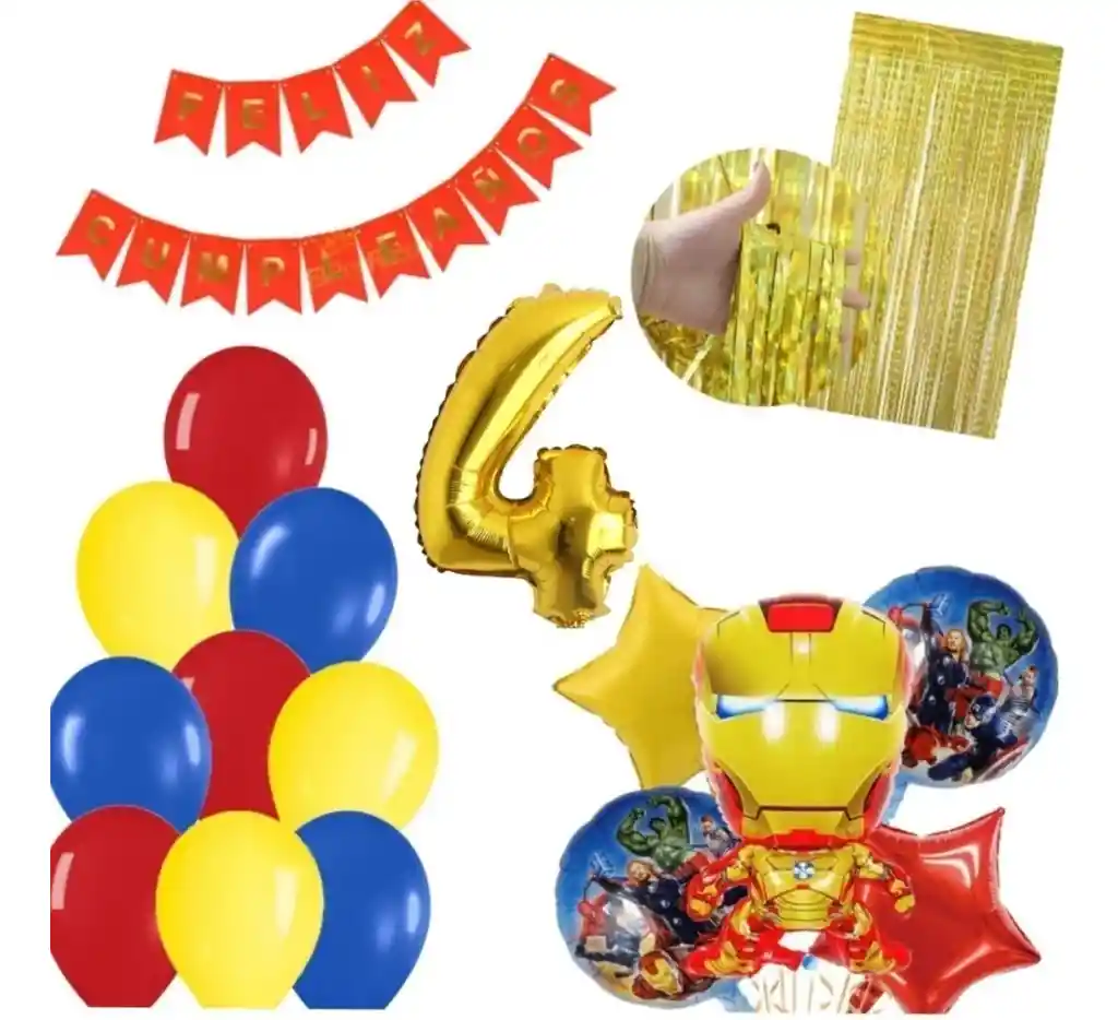 Globos Decoración Iron Man Héroes Festón Rojo Cortina Numero #4