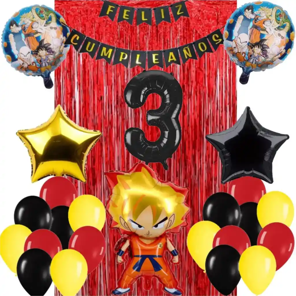 Globos Kit Decoración Dragon Ball Z Cortina Cumpleaños #3