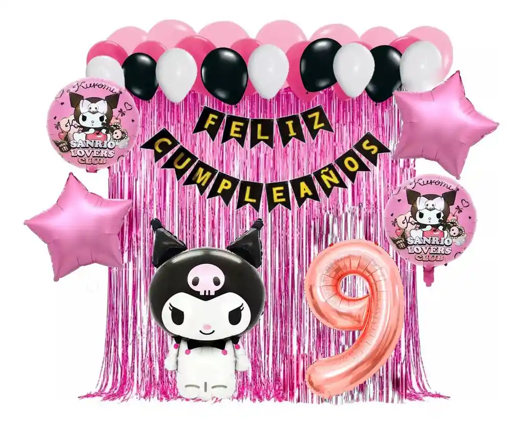 Kit Globos Cumpleaños Decoracion Kuromi Oro Hello Hitty #9