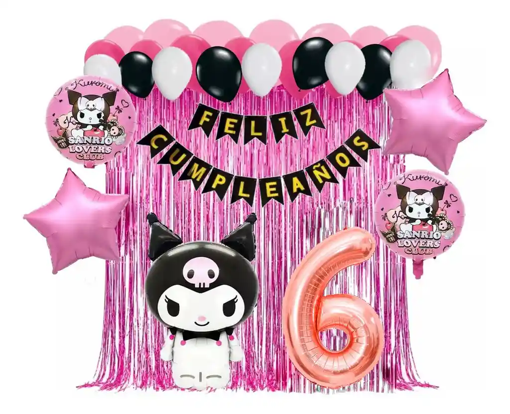 Kit Globos Cumpleaños Decoracion Kuromi Oro Hello Hitty #6