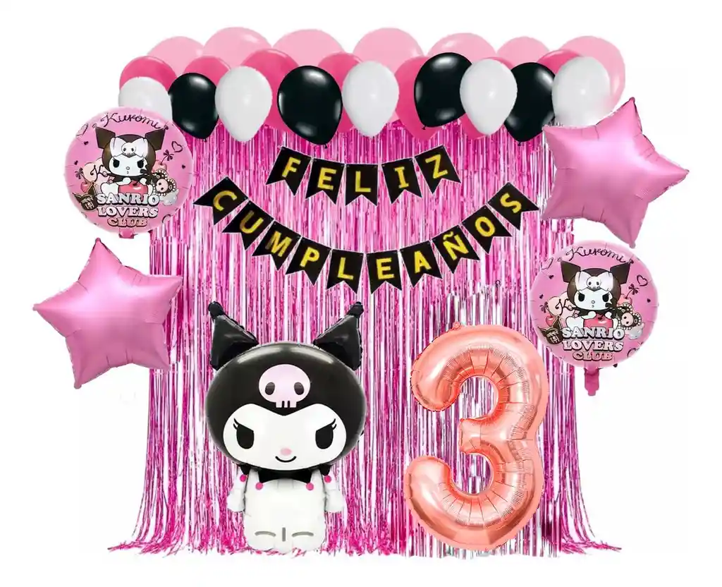 Kit Globos Cumpleaños Decoracion Kuromi Oro Hello Hitty #3