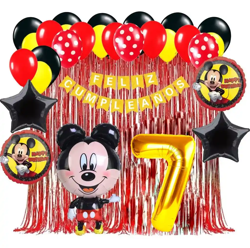 Kit Globos Decoracion Mickey Mouse Cortina Flecos Numero #7