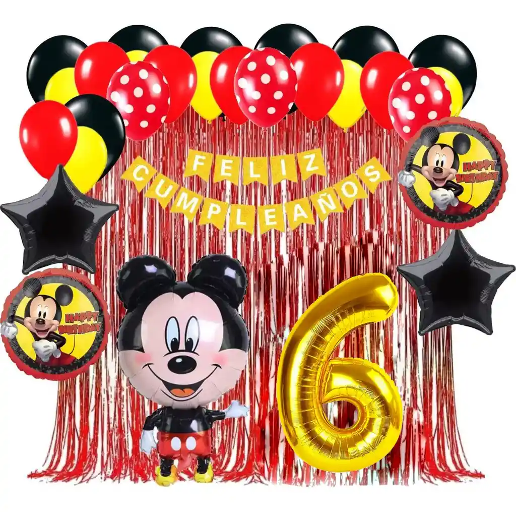 Kit Globos Decoracion Mickey Mouse Cortina Flecos Numero #6