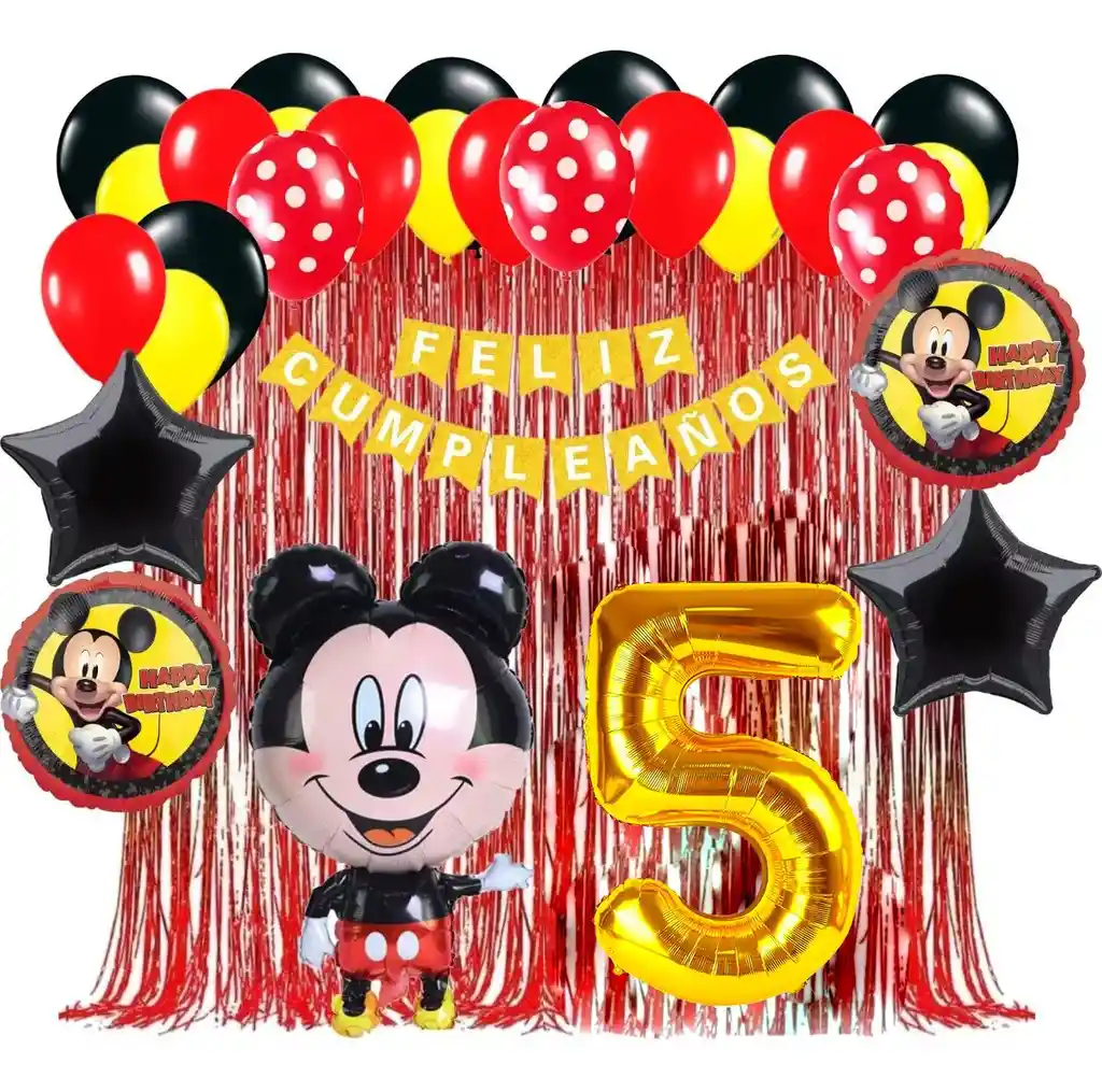 Kit Globos Decoracion Mickey Mouse Cortina Flecos Numero #5