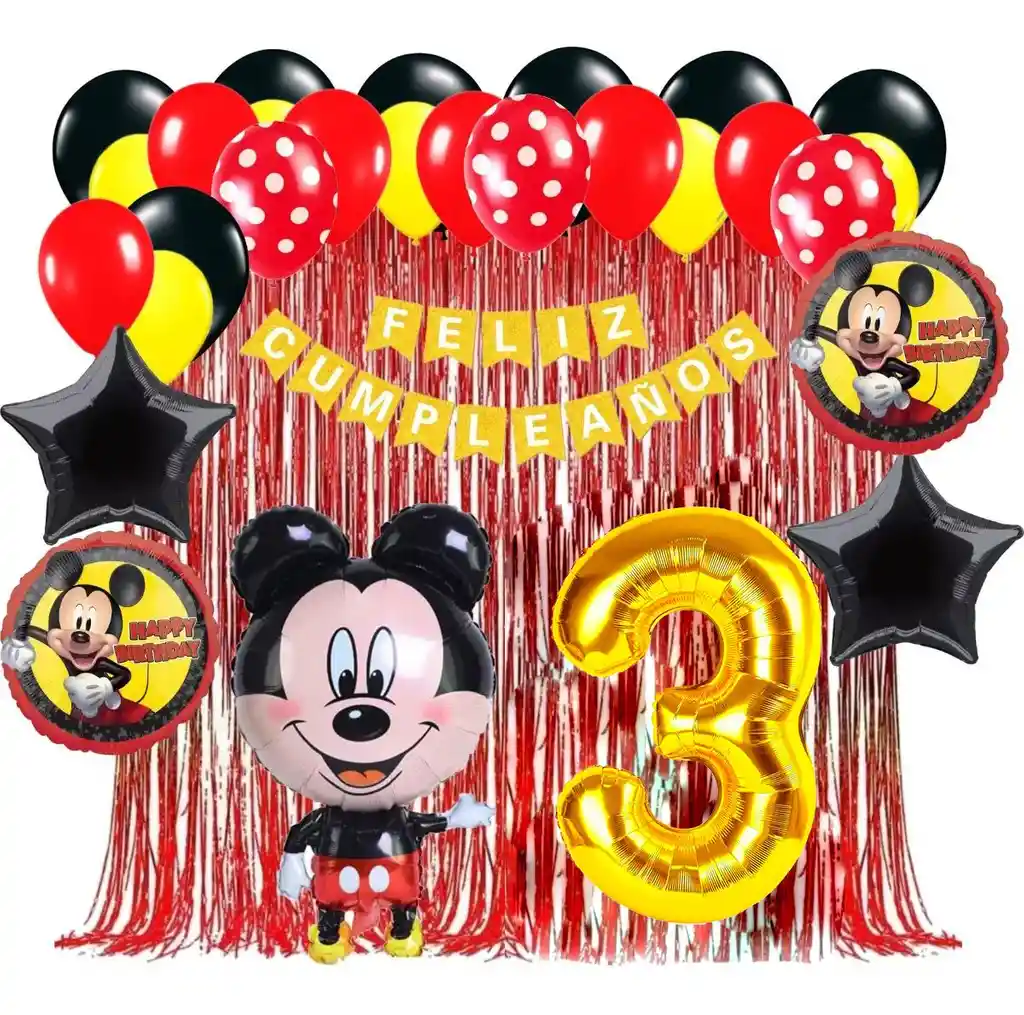 Kit Globos Decoracion Mickey Mouse Cortina Flecos Numero #3