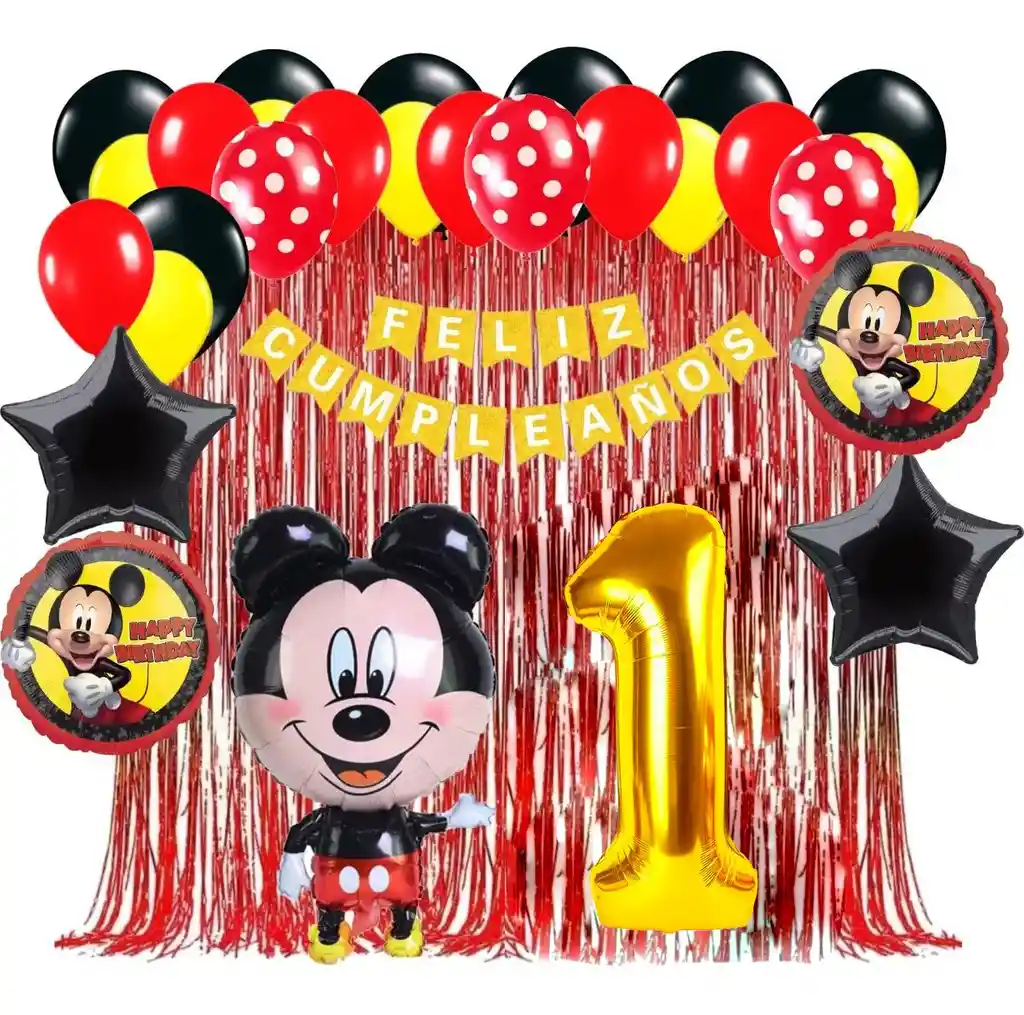 Kit Globos Decoracion Mickey Mouse Cortina Flecos Numero #1