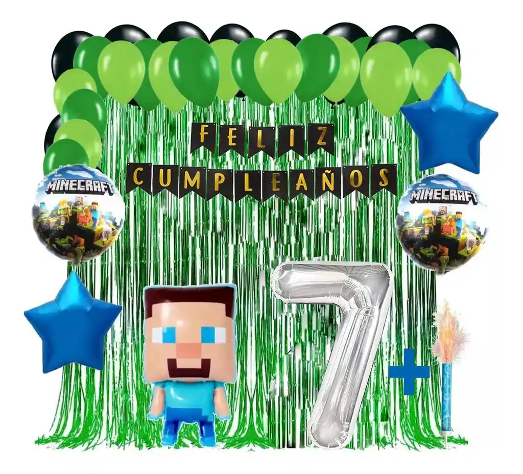 Kit Globos Decoracion Video Juego Cortina Numero Verde #7