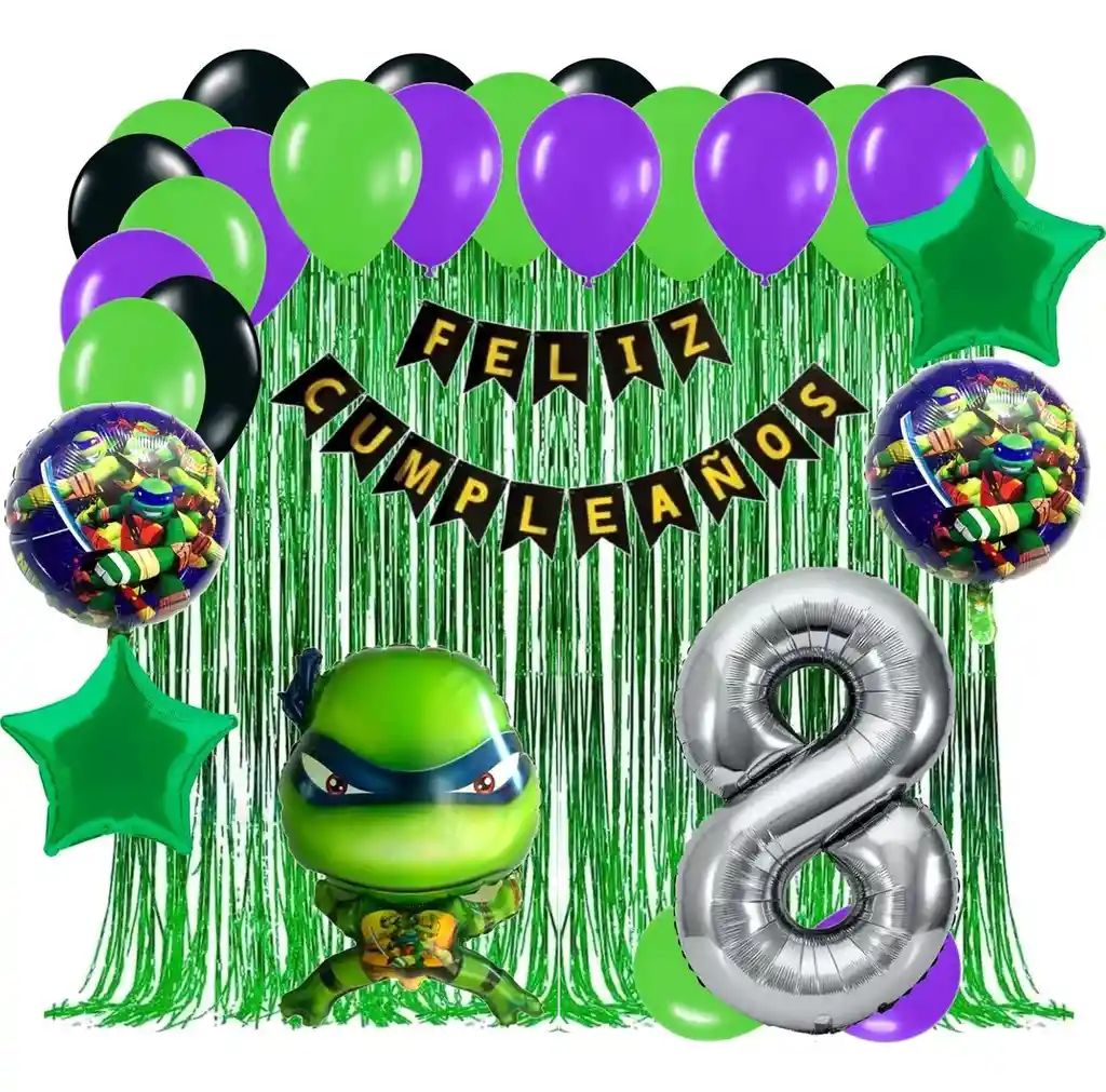 Kit Globos Tortugas Ninjas Cumpleaños Cortina Verde Niño #8