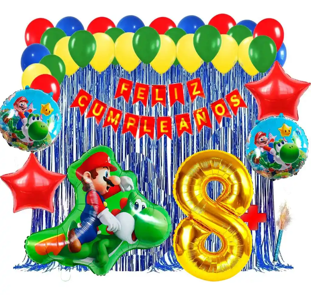 Globos Kit Yoshi Flotando Mario Bros Cumpleaños Decoración #8