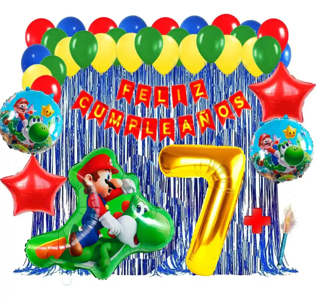 Globos Kit Yoshi Flotando Mario Bros Cumpleaños Decoración #7