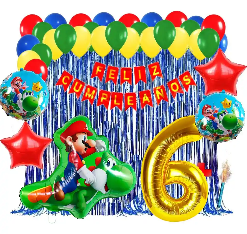 Globos Kit Yoshi Flotando Mario Bros Cumpleaños Decoración #6