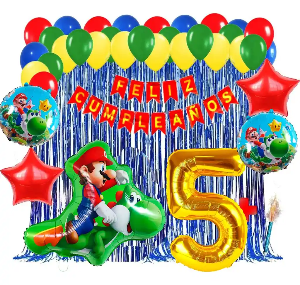 Globos Kit Yoshi Flotando Mario Bros Cumpleaños Decoración #5