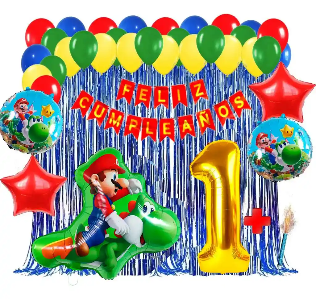 Globos Kit Yoshi Flotando Mario Bros Cumpleaños Decoración #1