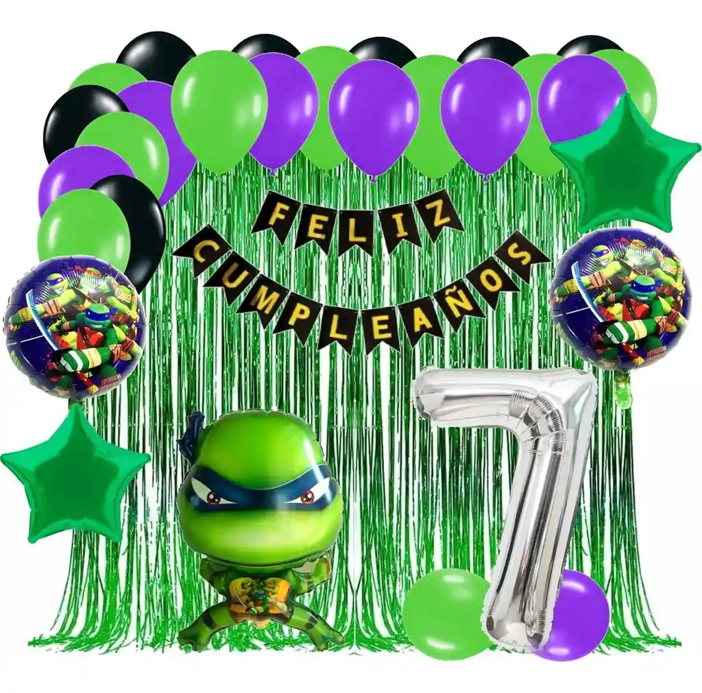 Kit Globos Tortugas Ninjas Cumpleaños Cortina Verde Niño #7