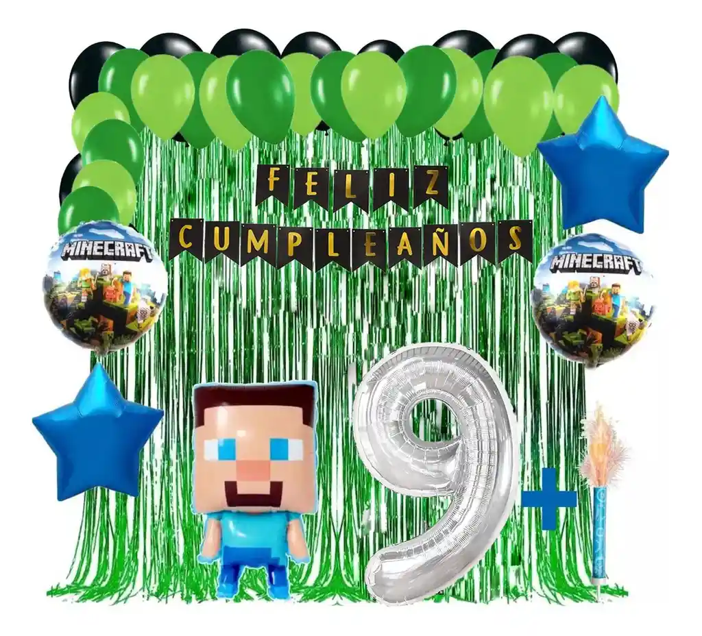 Globo Cumpleaños Decoración Minero Bloques Video Juego #9